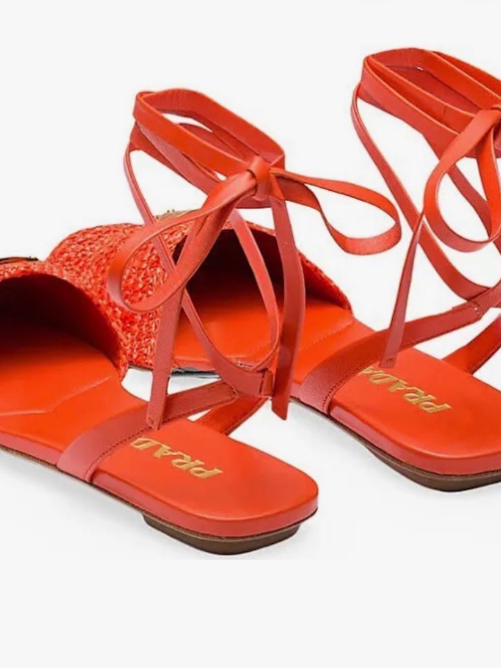 Prada Women’s Orange Raffia Lace-Up Flat Espadrilles Authentic NIB Size 5 - Picture 3 of 9